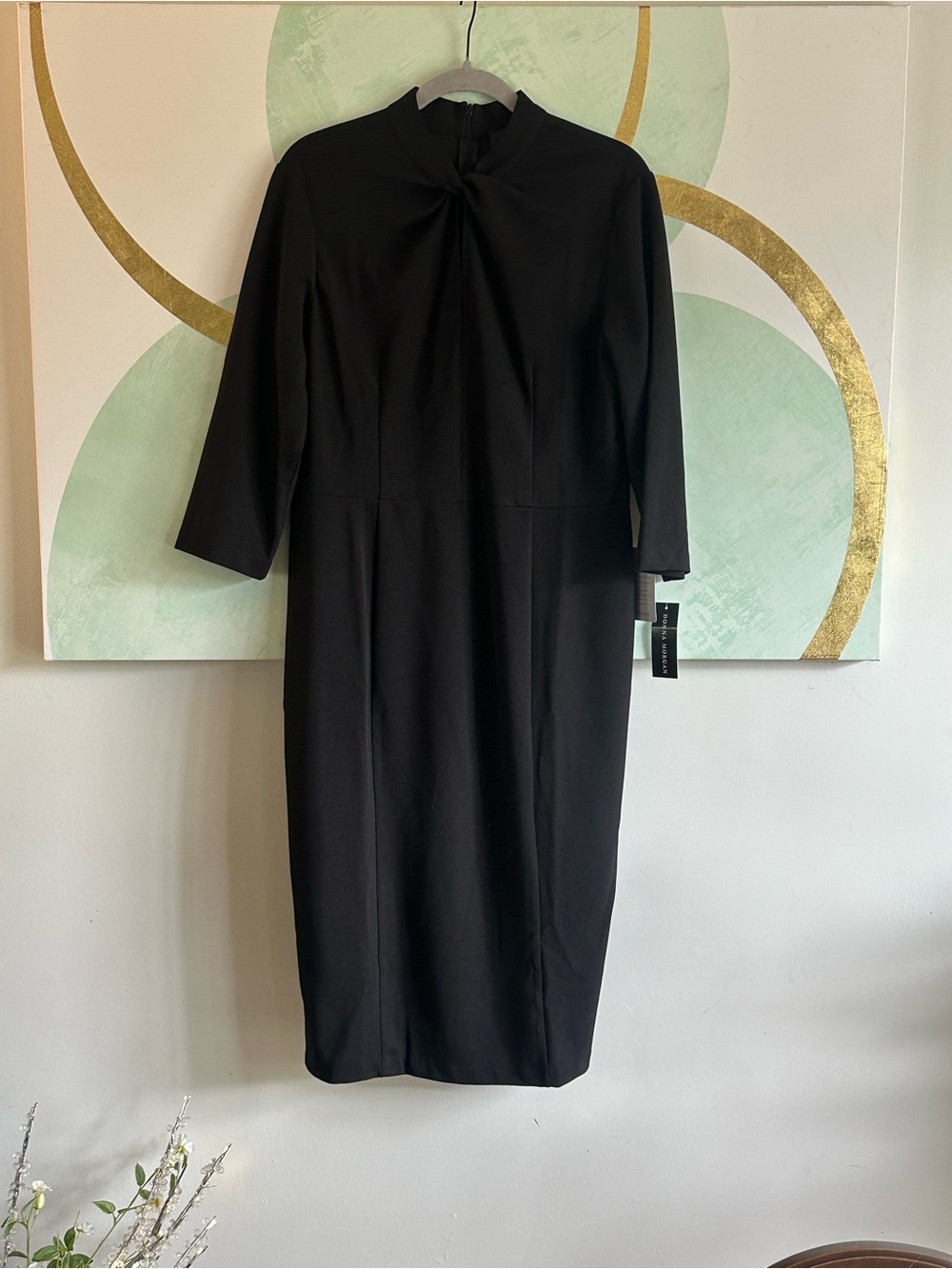 Nordstrom Black Midi Dress with Twist Neckline